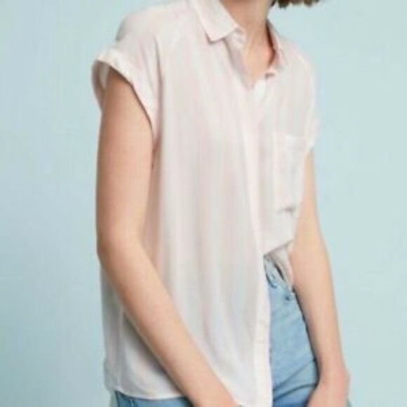 Rails cabana striped button down shirt small baby pink white stripe sleeveless - Picture 2 of 10